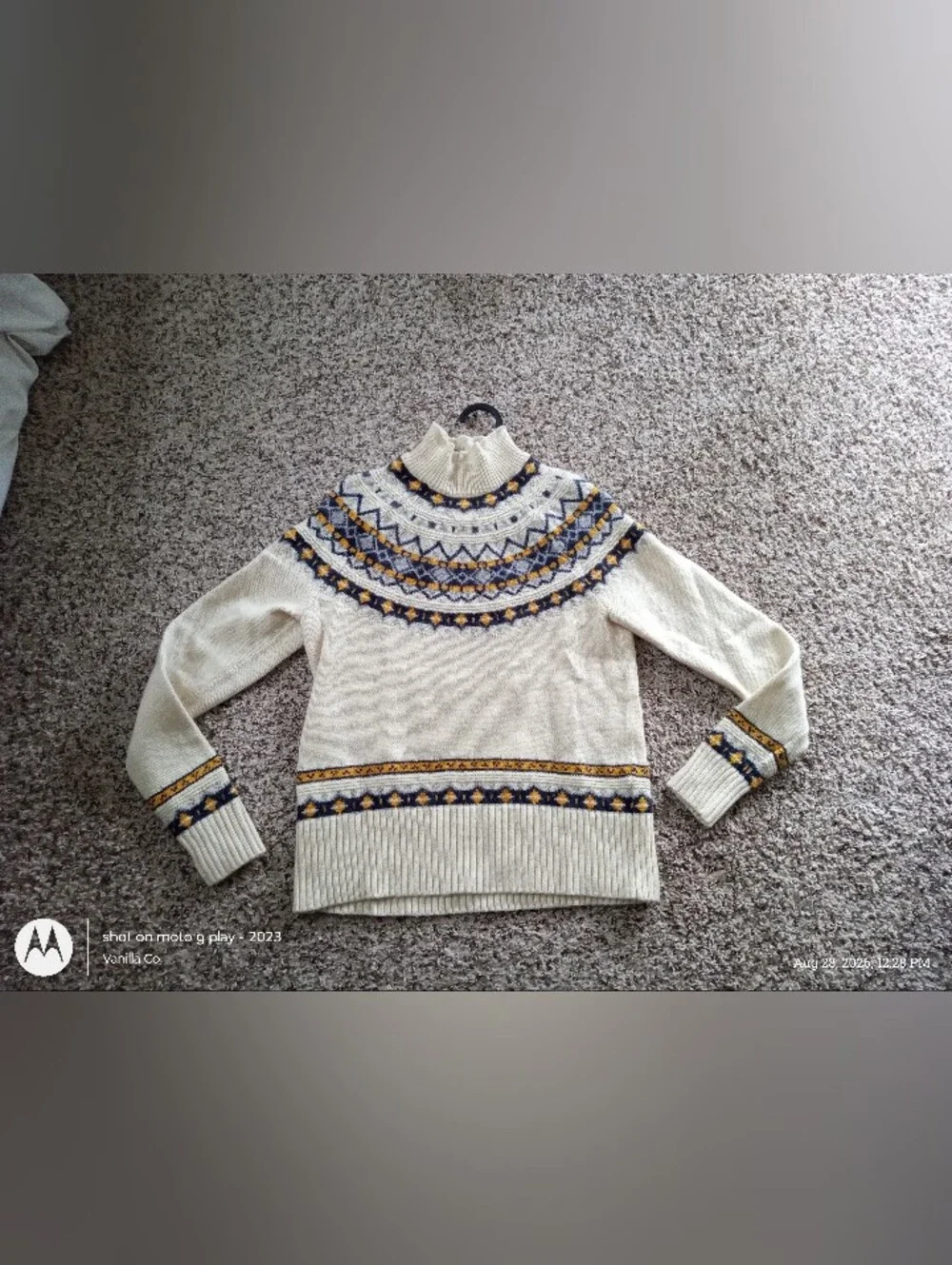 J.Crew Fair Isle Mockneck Pullover Sweater Lambs wool-Blend Cream Small